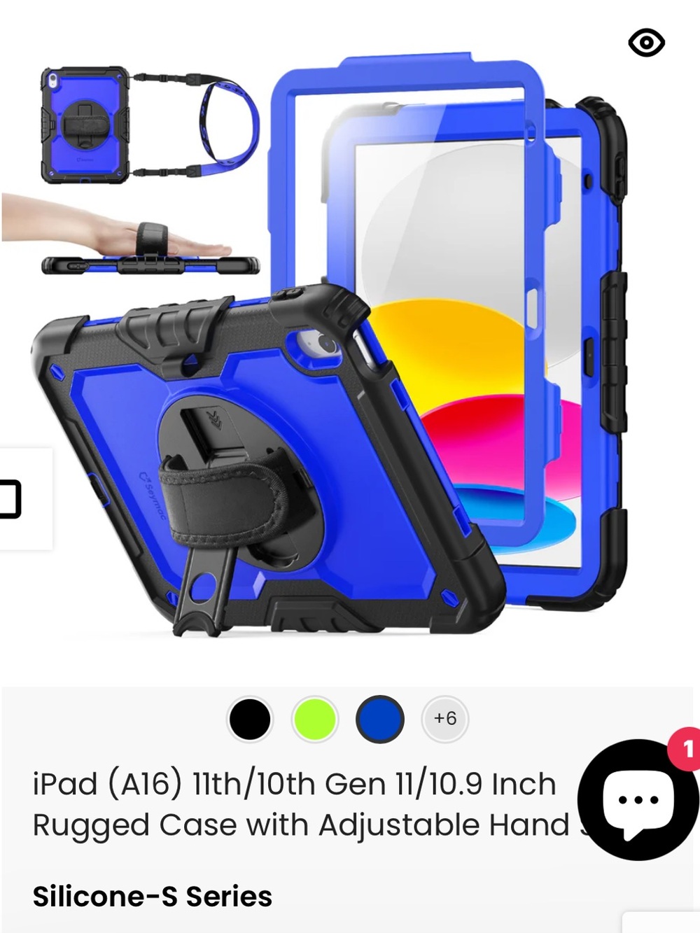 Seymac Rugged Blue Tablet Case with Adjustable Hand Strap for iPad 11/10.9 NWT
